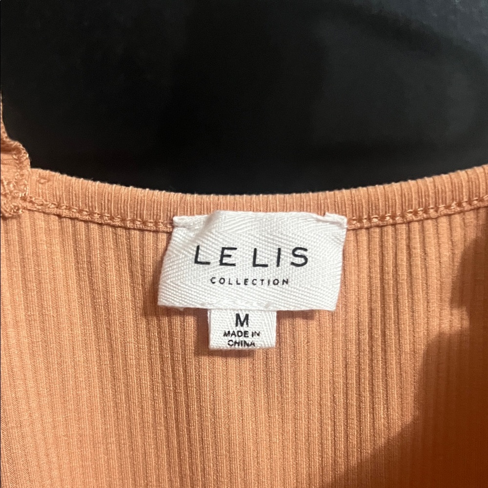 Le Lis Rust Orange Ruffle Strap Ribbed Bodysuit - Picture 4 of 4